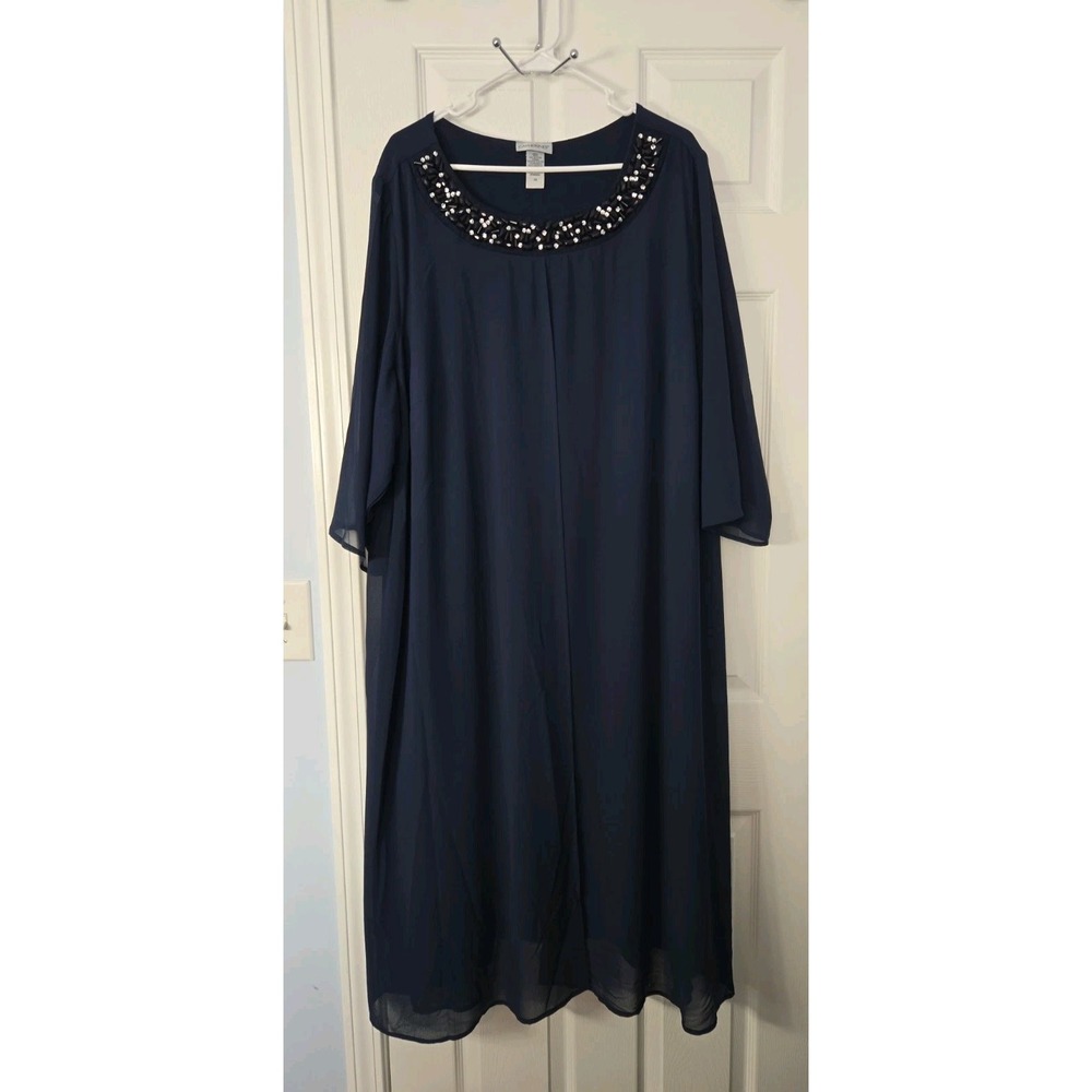 Catherine's Womans Plus Size Maxi Dress Size 3XL  Navy With Beads